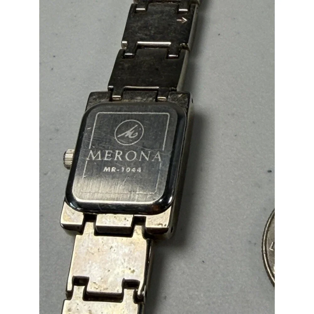 Merona Women’s Rectangle Silver Tone Quartz Bracelet Watch